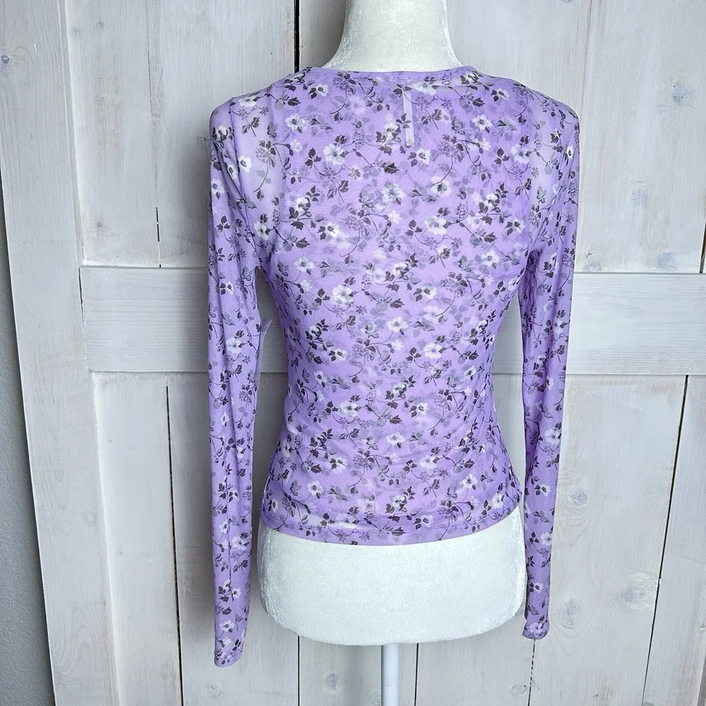 NWOT Free People Twosie For One Mesh‎ Top Set Y2K Floral Size XS Lilac Combo